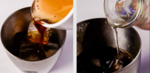 Add vodka, coffee liqueur, espresso, and simple syrup.