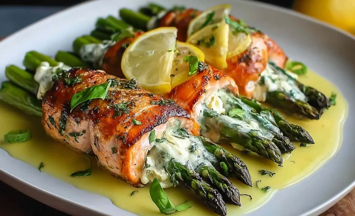 Asparagus Lemon Ricotta Stuffed Salmon Rolls Recipe