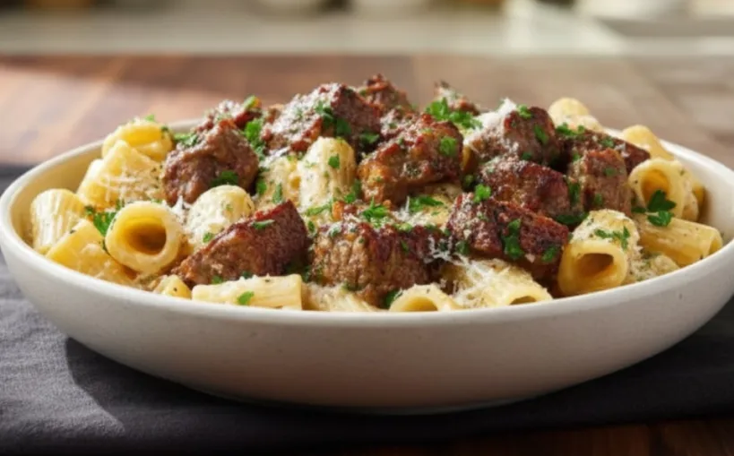 Cajun Steak Tips in Cheesy Rigatoni Parmesan Sauce 4
