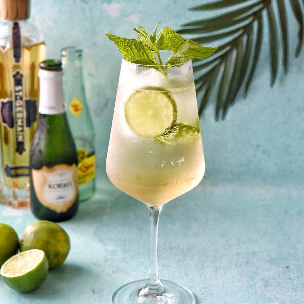 Garnish with a fresh mint sprig and another lime wheel