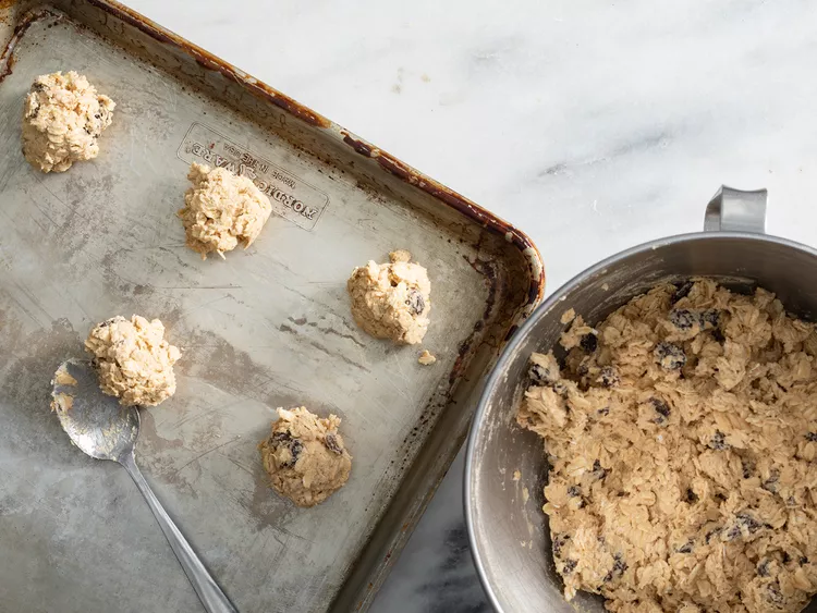 Drop spoonfuls of dough onto the baking sheets, spacing them about 2 inches apart