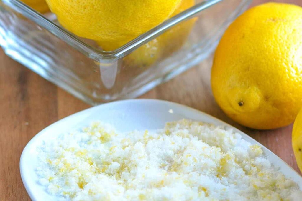 Rub the lemon zest into the sugar with your fingers until fragrant and lightly yellow.