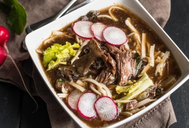 Slow Cooker Asian Beef and Mushroom Noodle Soup Recipe