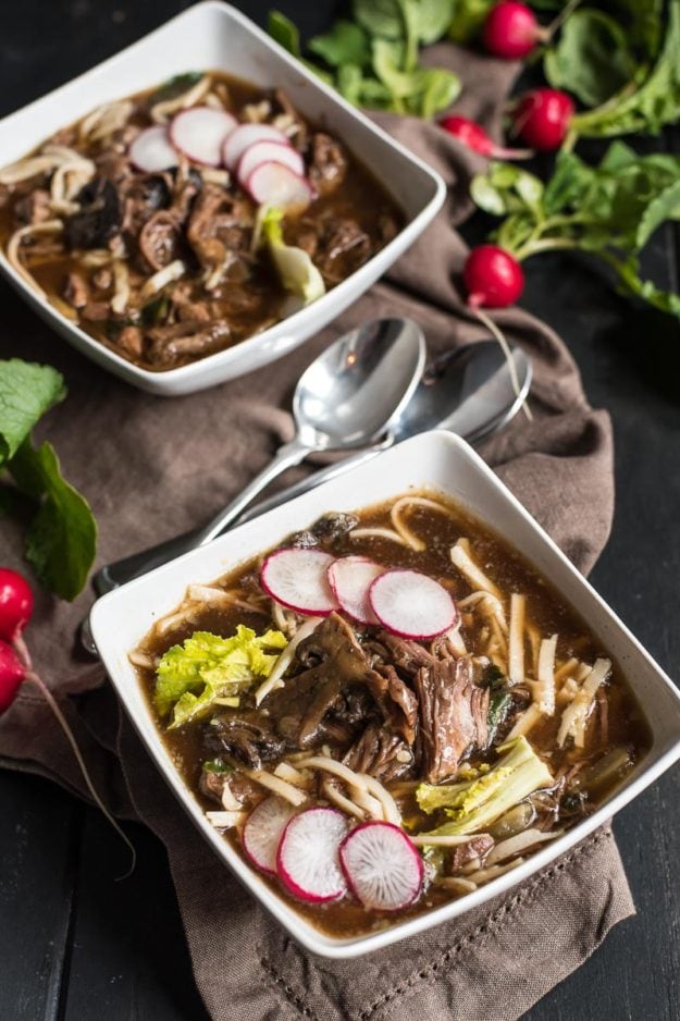 Slow Cooker Asian Beef and Mushroom Noodle Soup Recipe