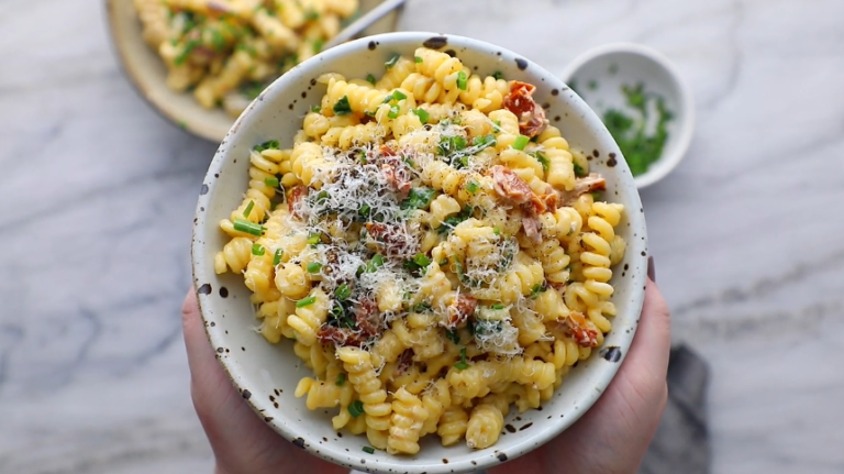 Finish with chopped chives or parsley and grated Parmesan before serving