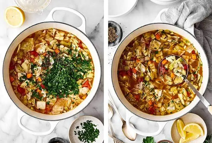 Remove from heat and stir in the lemon juice, parsley, and cracked black pepper. Taste and adjust seasoning if needed, then serve warm.