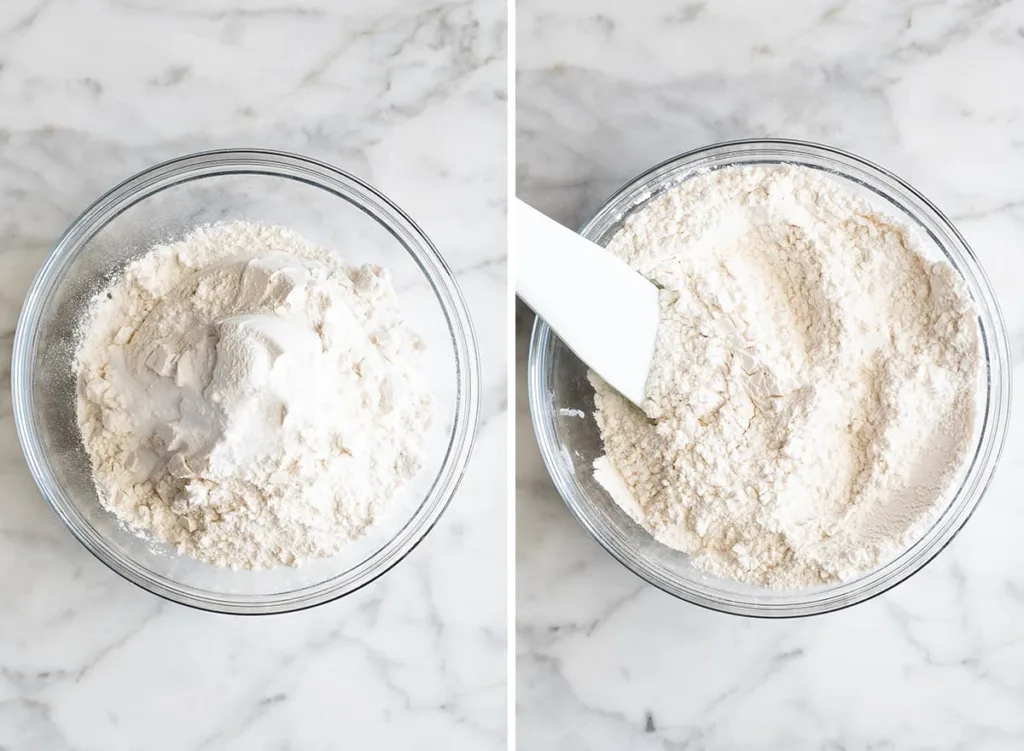 In a medium bowl, whisk together the flour, baking soda, baking powder, and salt