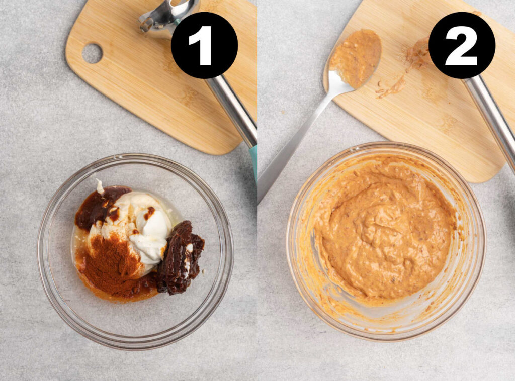 Place all of the ingredients in a small bowl. Using an immersion blender on low speed, pulse a few times until the mixture is smooth and reaches your preferred consistency