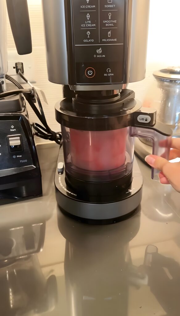 Place the pint into the Ninja Creami machine and spin using the sorbet setting