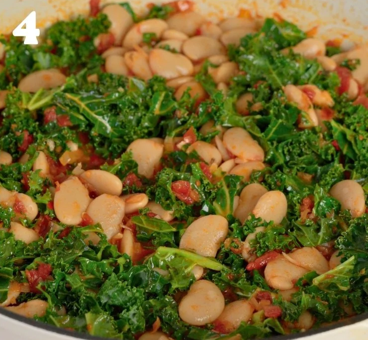 Reduce heat, cover, and cook for about 5 minutes until the greens soften