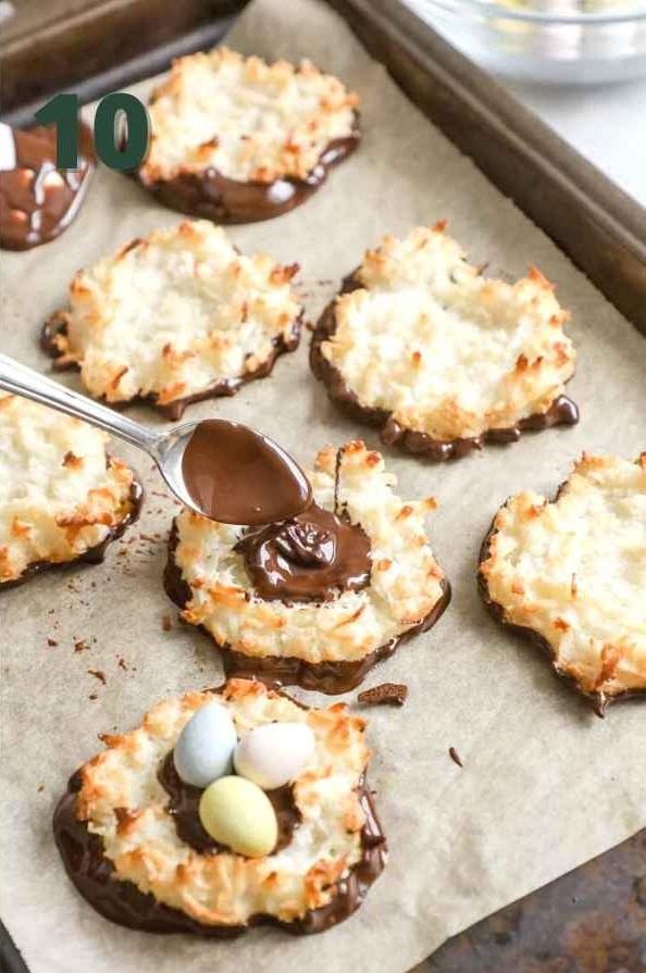Add a small amount of chocolate to the center of each nest