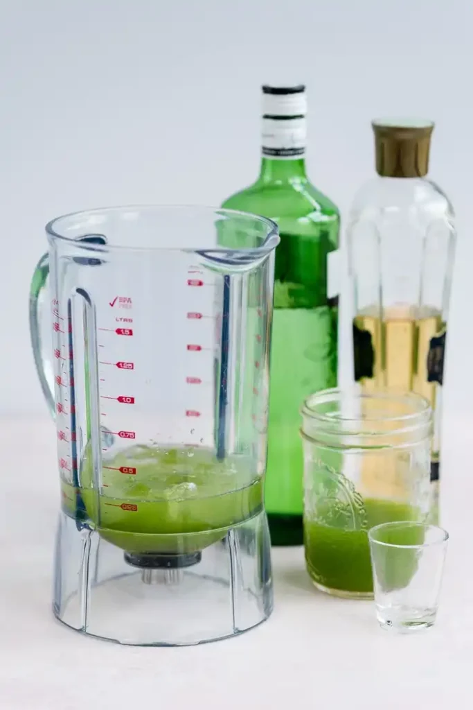Add the cucumber juice, fresh lemon juice, gin, elderflower liqueur, sugar syrup, and plenty of ice to a blender