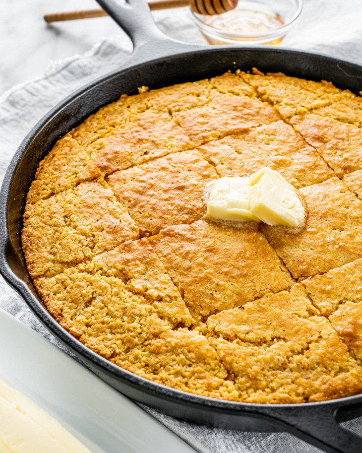 Allow the cornbread to cool slightly before slicing and serving so the texture sets properly