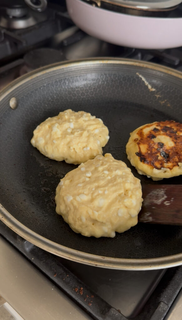 Flip the pancake and cook another 1–2 minutes