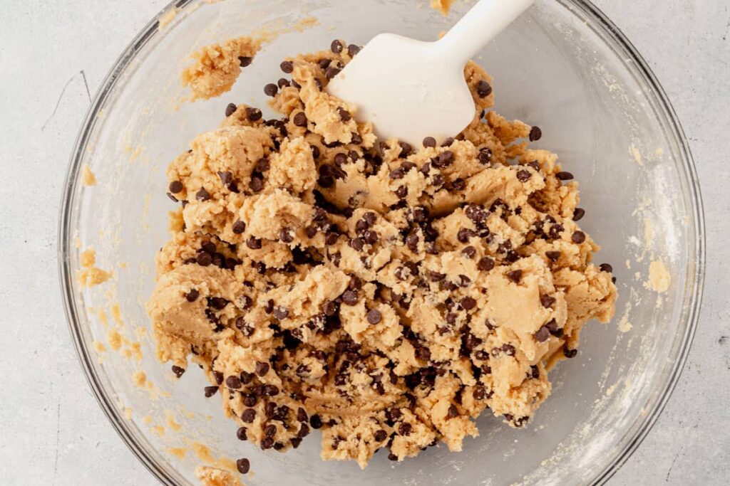 Fold in miniature chocolate chips using a rubber spatula