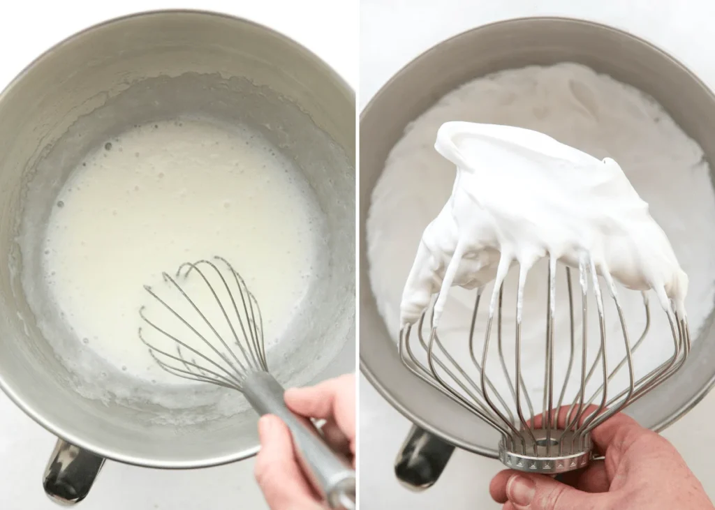 For the meringue topping, place sugar, egg whites, cream of tartar, and salt in a heatproof bowl over simmering water. Whisk until the sugar dissolves and the mixture is warm