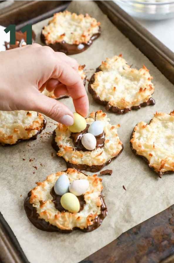 Place candy eggs on top