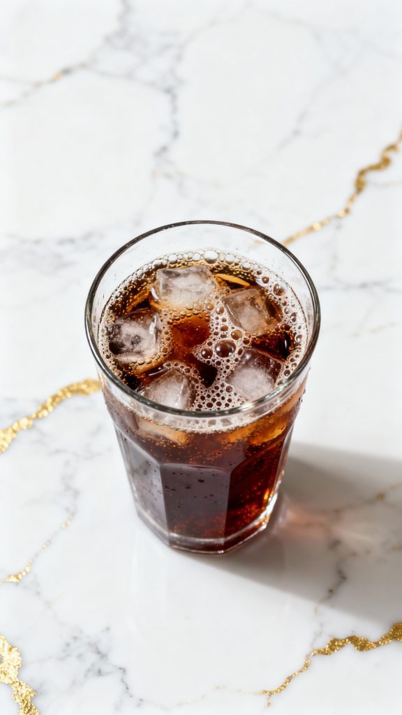 Pour cold Dr Pepper into the glass until it’s about three-quarters full