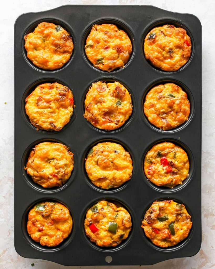 Remove from the oven and allow the egg bites to cool briefly before serving warm