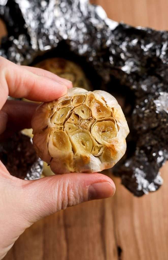 Remove from the oven and allow the garlic to cool until safe to handle