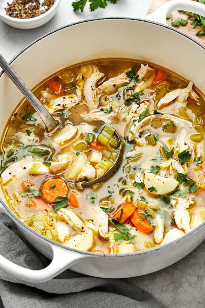 Remove the herb sprigs and bay leaf. Stir in the fresh parsley just before serving, adjusting seasoning if needed