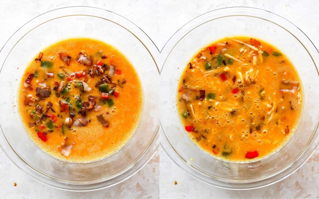 Spoon the mixture into the prepared muffin tin, filling each cup about three-quarters full to allow room for expansion during baking