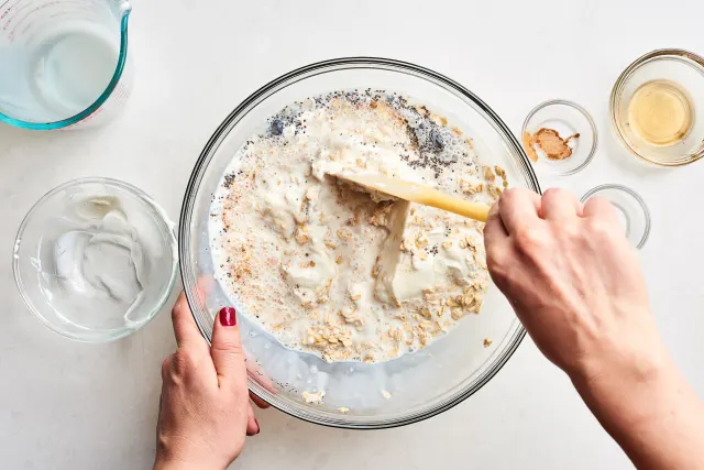 Stir everything together thoroughly until the mixture looks uniform and the oats are evenly coated with liquid