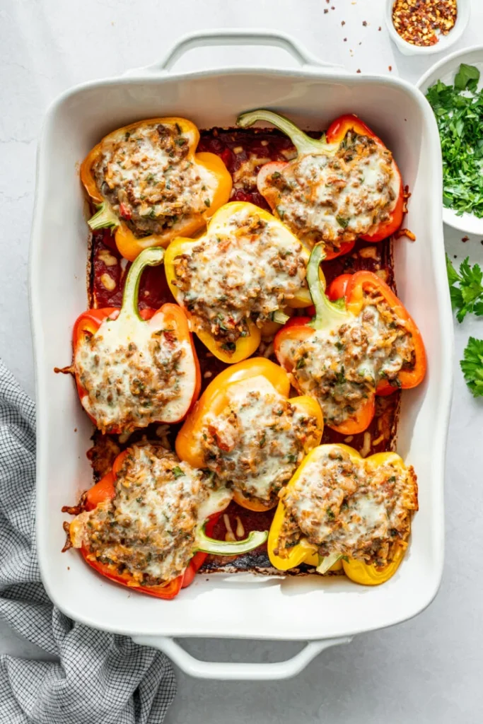 Cover the dish tightly and bake until the peppers soften