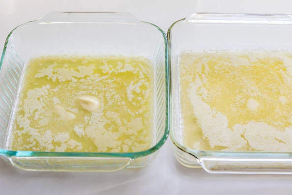 Melt it directly in the pan, then spread it evenly across the bottom and slightly up the sides to prevent sticking