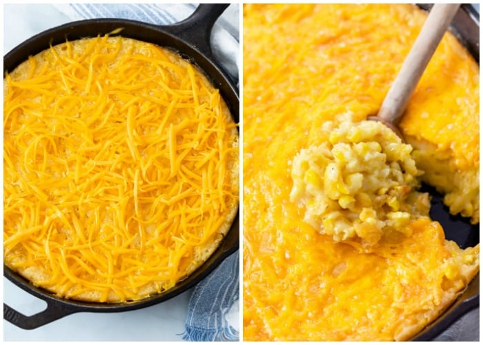 Remove the dish briefly, sprinkle the shredded cheddar cheese evenly over the top, and return it to the oven