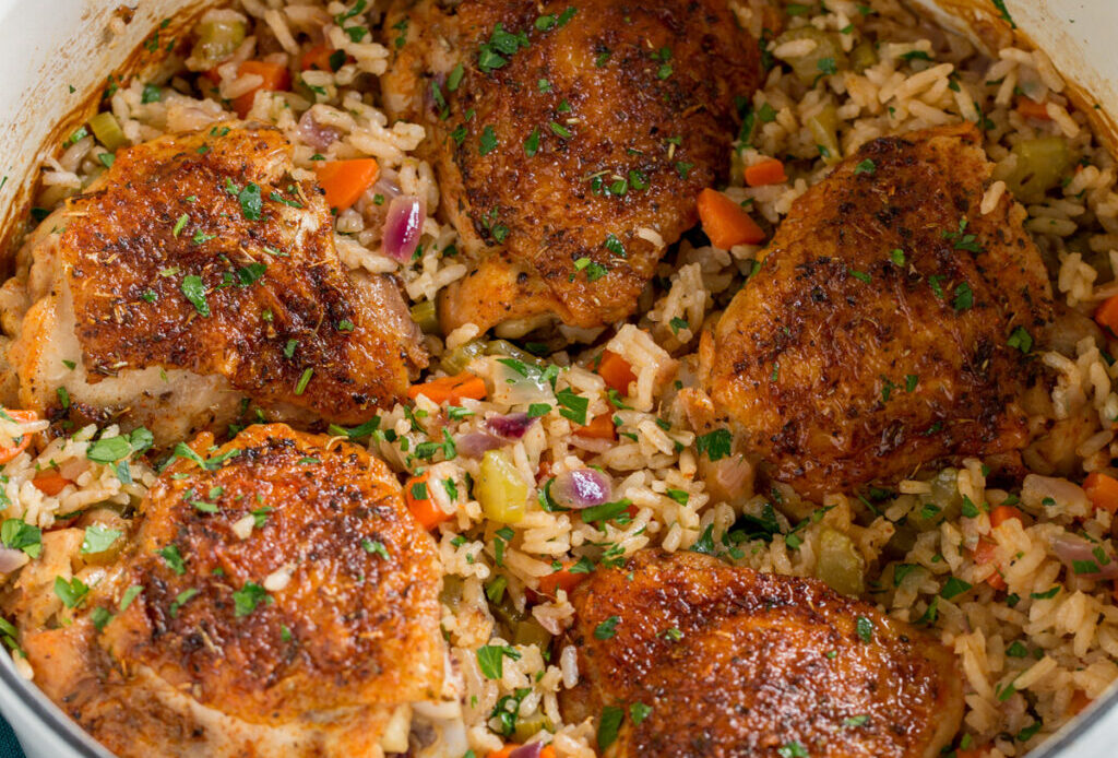 Baked Chicken and Rice (One Pot Recipe)