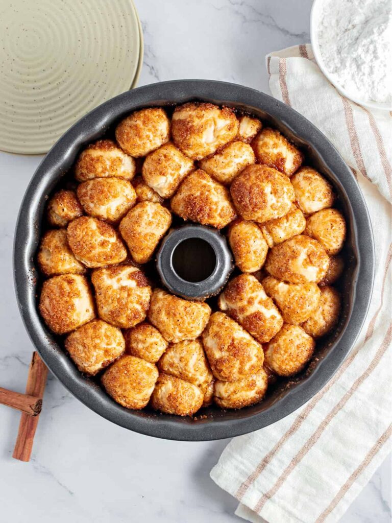 Allow the bread to cool briefly, then invert onto a serving plate while still warm.
