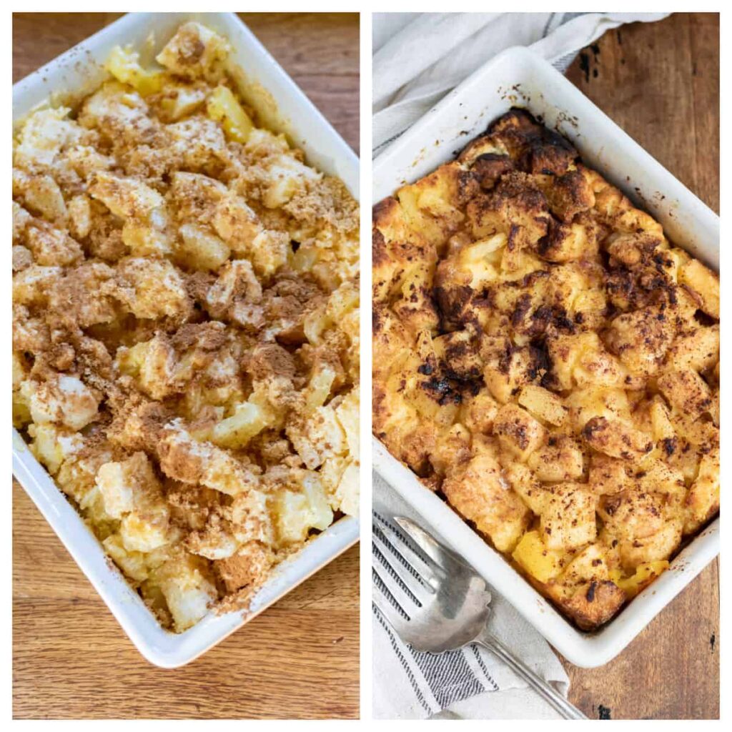Cover the dish with foil and bake until the mixture is set and heated through. Remove the foil and continue baking until the top becomes golden and slightly crisp.